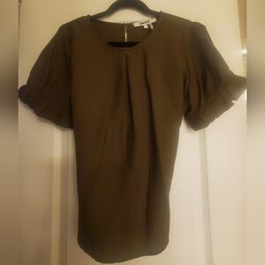 DKNY Short Sleeve Ruffle Cuff Blouse Olive Grren Size L